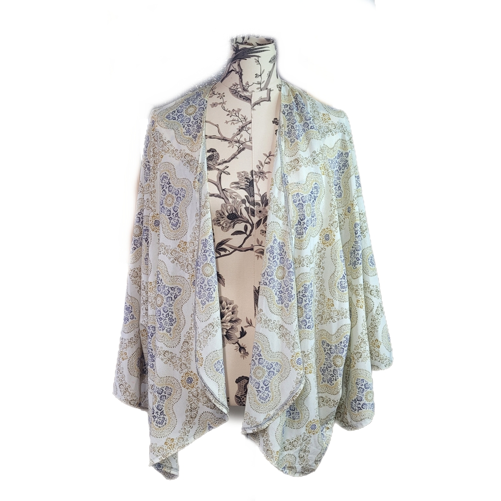 Cardigan One Size Muted Colors Short Bat Sleeve Drape Front Semi Sheer